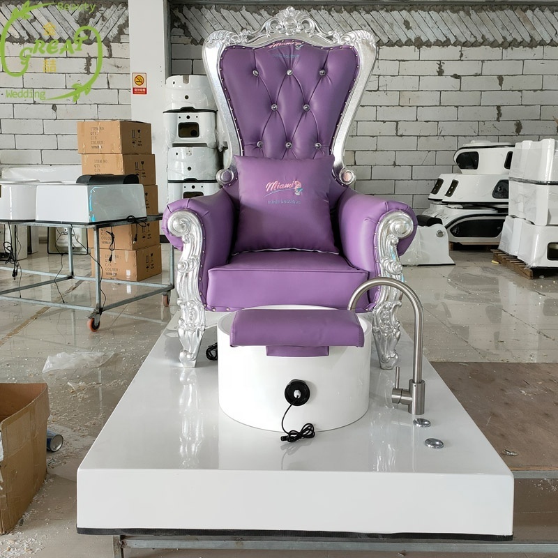 Luxury King Queen Throne Purple Foot Spa Chairs Royal Chair No Plumbing Kids Spa Pedicure Chair