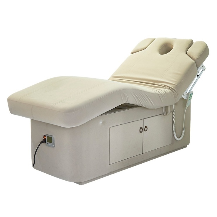 Multifunctional beauty salon beige lash bed electric treatment massage table with storage cabinet