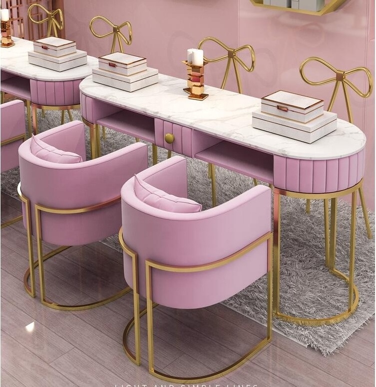 Great Foshan Factory Pink Nail Table Manicure Table Salon Furniture For Sale