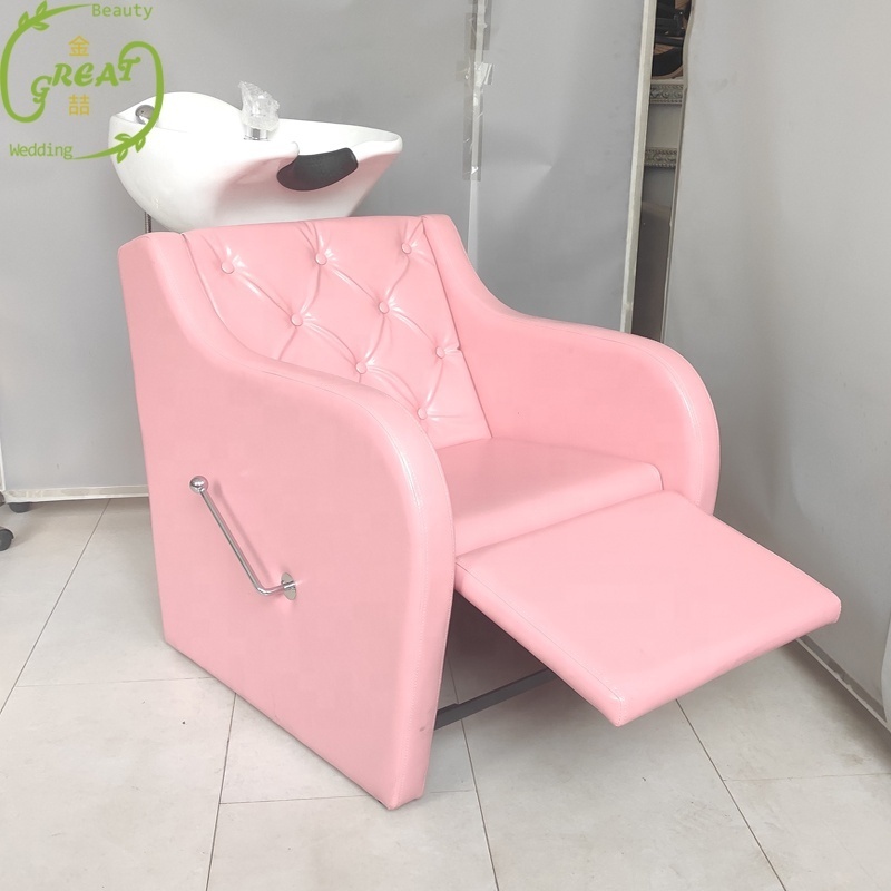 Great Foshan Factory Hair Salon Pink Hair Salon Shampoo Chair With Bowl