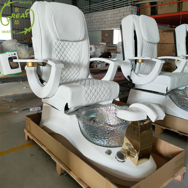 Nail Salon Furniture Equipment White Golden Electric Reclining Massage Manicure Foot Spa Luxury Pedicure Chairs