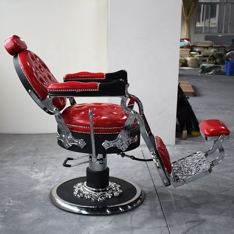 Antique Style Red Silver Barber Shop Hair Styling Chair Salon Barber Chair For Sale