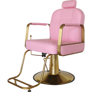 New design pink barber chair furniture gold base barbershop hydraulic reclining salon chair