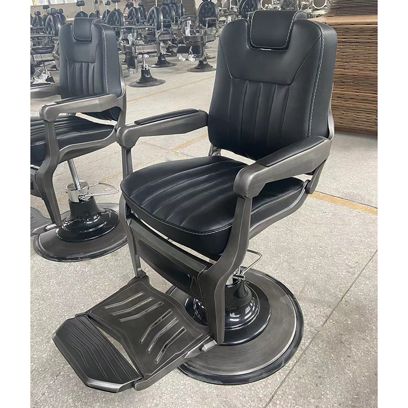 Modern Black Leather Saloon Barber Shaving Chair Reclining Rotatable Hair Salon Cutting Chair For Men