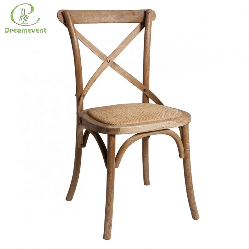 Hot sale events rattan cushion sbrown farmhouse oak wooden cross back chairs