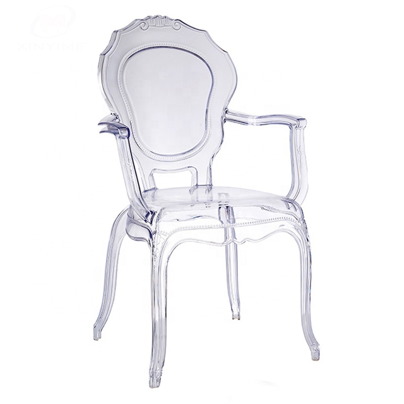 Royal style dining used acrylic transparent modern white arm chair