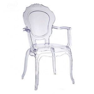 Royal style dining used acrylic transparent modern white arm chair