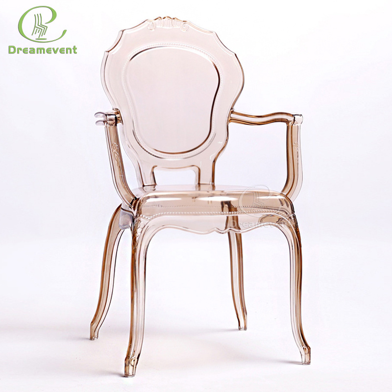 Royal style dining used acrylic transparent modern white arm chair