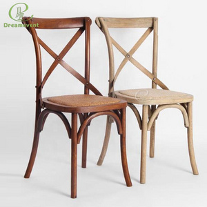 Hot sale events rattan cushion sbrown farmhouse oak wooden cross back chairs