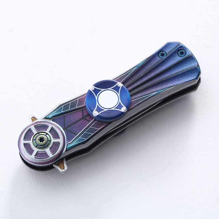 Fidget Spinner pocket knife Outdoor stainless steel mini survival folding knife With 3d Printing Handle for camping Knives