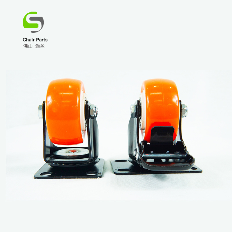 Office Cabinet Sliding Silent Caster Wheels ,Swivel Elastic Rubber Wheels in Orange Colour