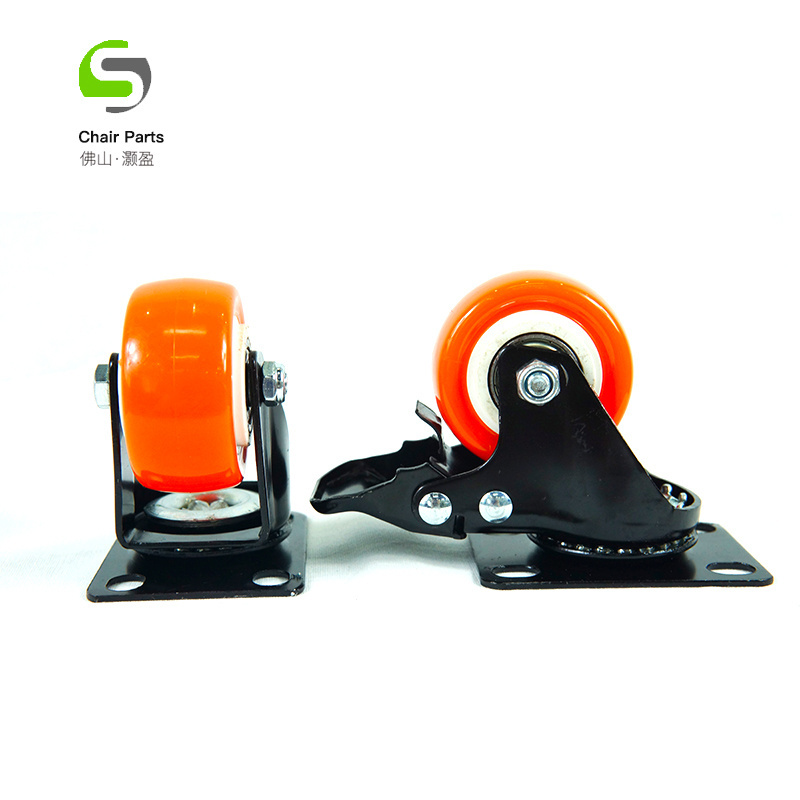 Office Cabinet Sliding Silent Caster Wheels ,Swivel Elastic Rubber Wheels in Orange Colour