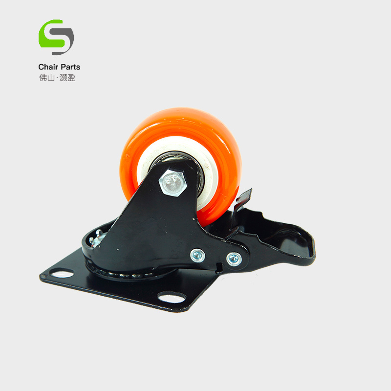 Office Cabinet Sliding Silent Caster Wheels ,Swivel Elastic Rubber Wheels in Orange Colour