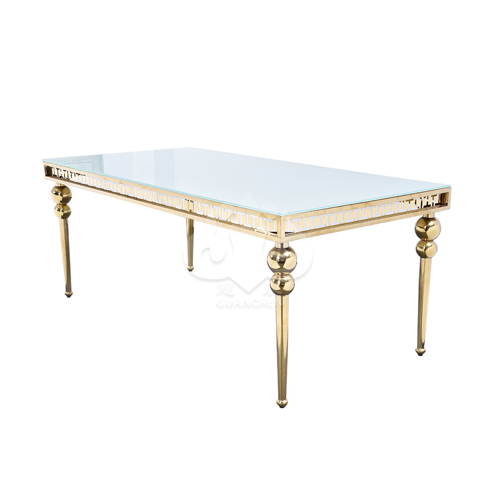 Customized Table Top Material Multi-scenario Application Luxury Gold Wedding Tables Stainless Steel Base