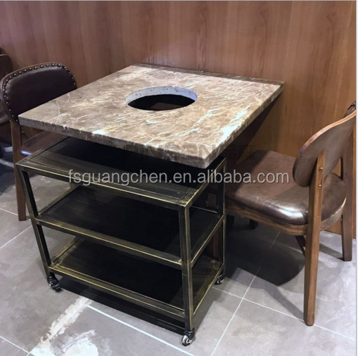 square four seats chinese hot pot marble table and chairs