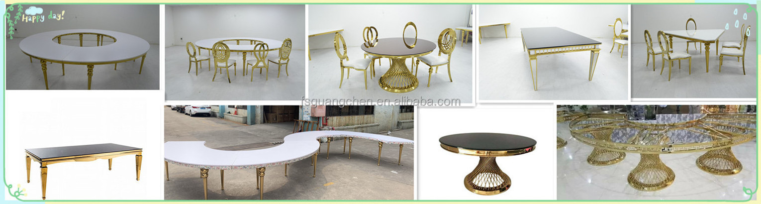 wholesale dominate round mirror glass top gold stainless steel wedding table banquet tables and chairs for event party