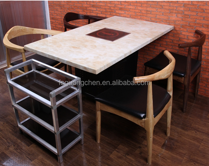 square four seats chinese hot pot marble table and chairs