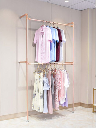 Fashion Clothes Store Garment Display Rack For Clothes Wall Mounted Rose Gold Clothes Rack Gold Clothing Display Rack