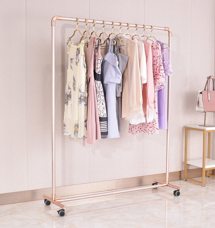 Giantmay Rose Gold Clothes Rack Pretty Garment Display Stand Racks for Clothing Store with Wheels