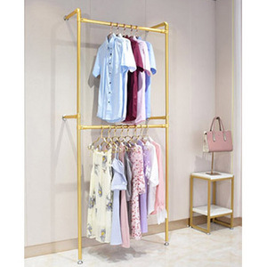 Fashion Clothes Store Garment Display Rack For Clothes Wall Mounted Rose Gold Clothes Rack Gold Clothing Display Rack