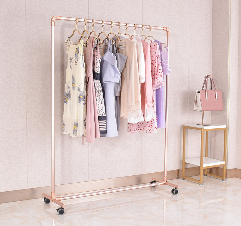 Giantmay Gold Clothing Hanger Display Stand Golden Storage Clothes Garment Racks w/Wheels