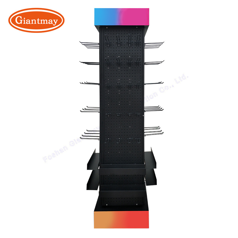 Wholesale 4 Side Rotating Display Stand Metal Pegboard Shelf Tools Accessories Retail Shop merchandise products Display Rack