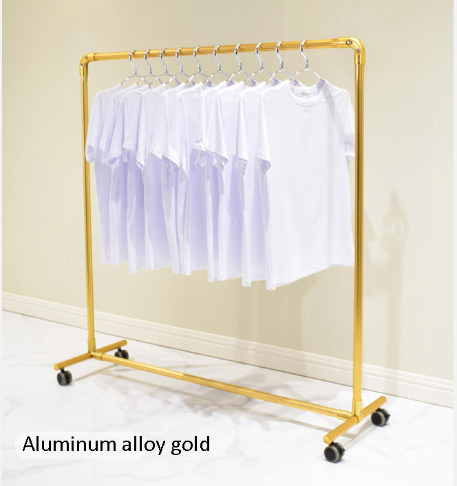 Giantmay Gold Clothing Hanger Display Stand Golden Storage Clothes Garment Racks w/Wheels