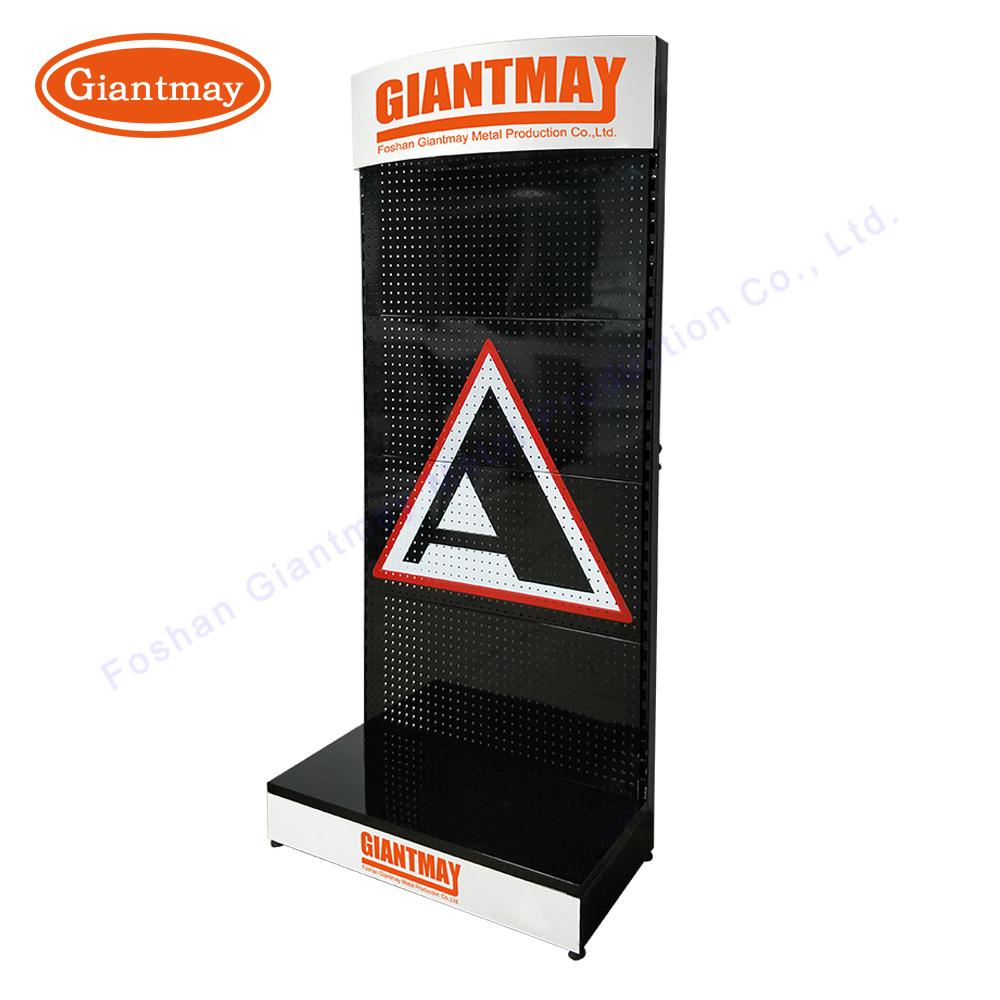 Hardware Retail Store Merchandising Stand Metal Pegboard Panel Shelves Hanging Hooks Tools Display Rack