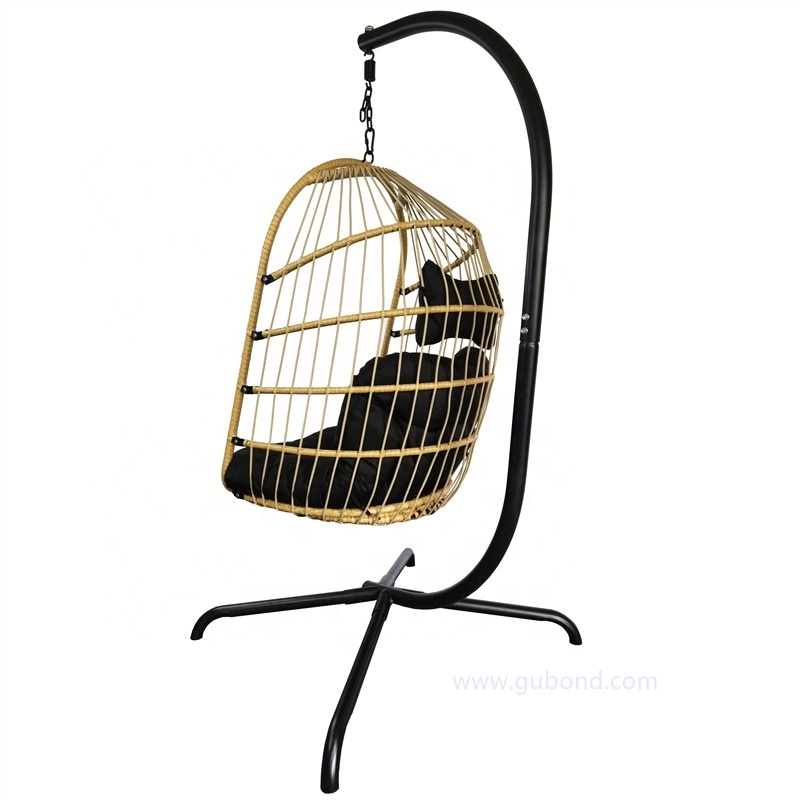 Foldable Rope hanging Chair Outdoor Patio Folding Rattan Egg Swing Chair with Stand