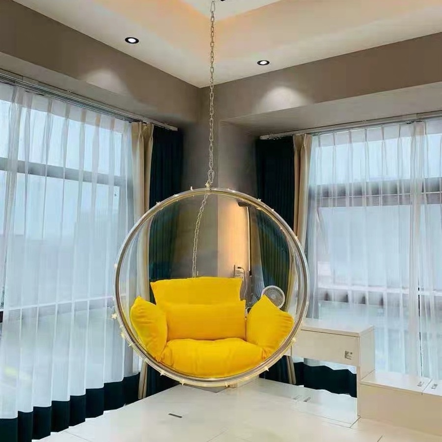 Transparent Acrylic Hanging Chair Egg Swing Ball Golden Bubble Chairs Outdoor With Hanging Chain Swing Chair