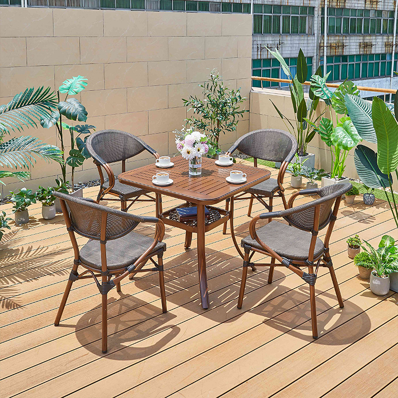 Outdoor Stackable Garden Aluminum Dining Tables and Chairs French Bistro Chair Restaurant Teslin Mesh Furniture