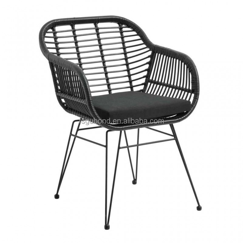 Outdoor Fashion Wicker Furniture Chair Restaurant Metal PE Rattan Dining Chair with Cushion for Sale