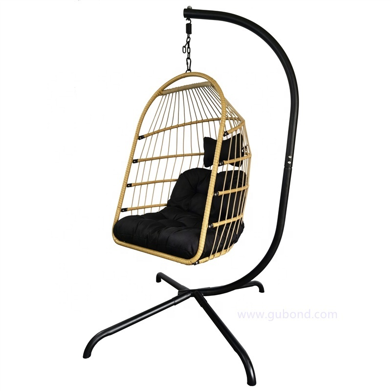 Foldable Rope hanging Chair Outdoor Patio Folding Rattan Egg Swing Chair with Stand