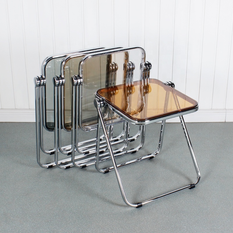 Modern Simple Metal Frame Acrylic Furniture Backrest Acrylic Transparent Folding Tea Table