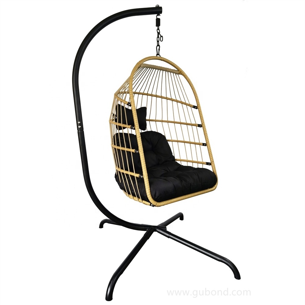 Foldable Rope hanging Chair Outdoor Patio Folding Rattan Egg Swing Chair with Stand