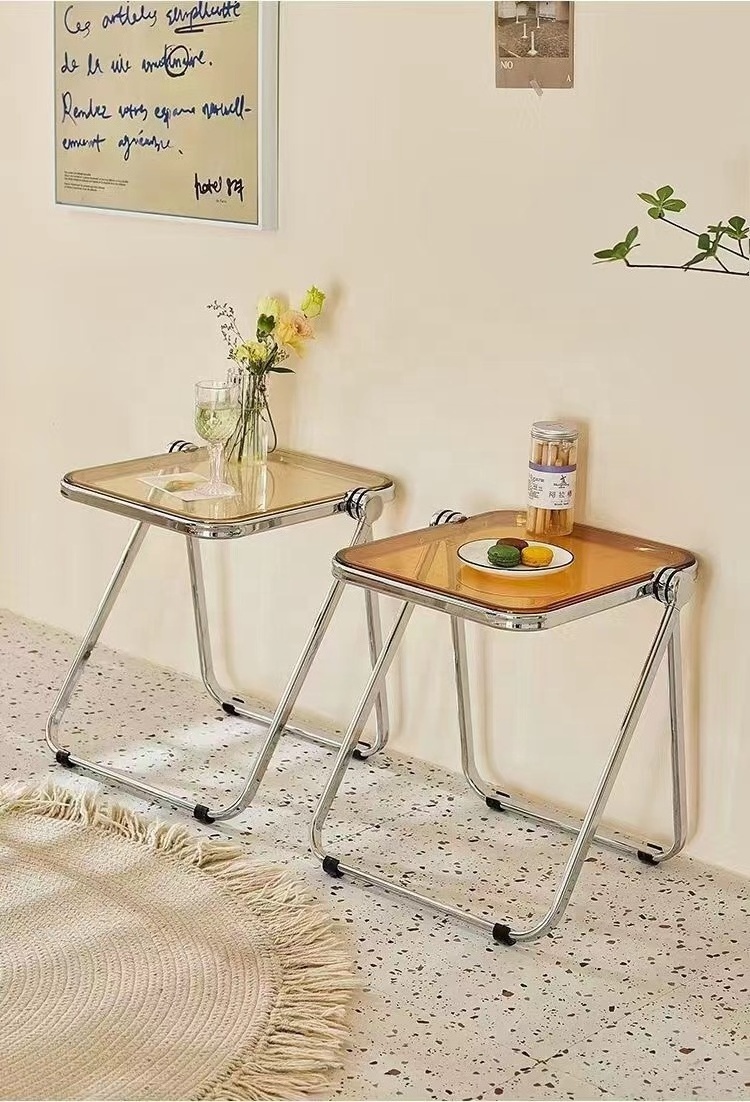 Modern Simple Metal Frame Acrylic Furniture Backrest Acrylic Transparent Folding Tea Table