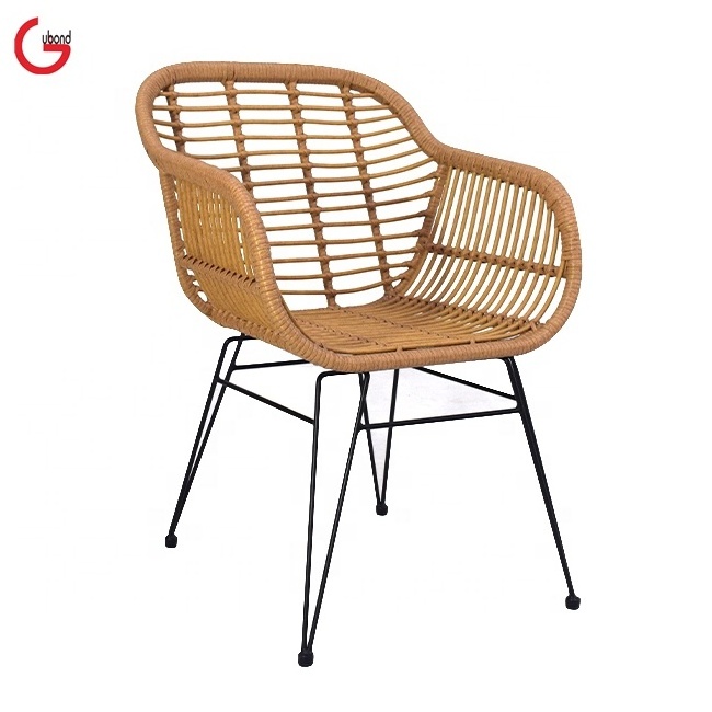 Outdoor Fashion Wicker Furniture Chair Restaurant Metal PE Rattan Dining Chair with Cushion for Sale