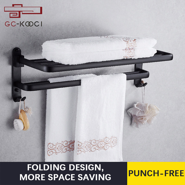 Bathroom wall hanging foldable towel bar perforated free space aluminum bathroom shelf towel rack