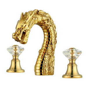 China Dragon crystal handle bathroom gold basin faucet