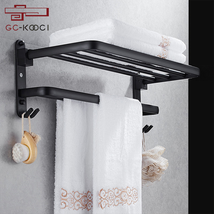 Bathroom wall hanging foldable towel bar perforated free space aluminum bathroom shelf towel rack