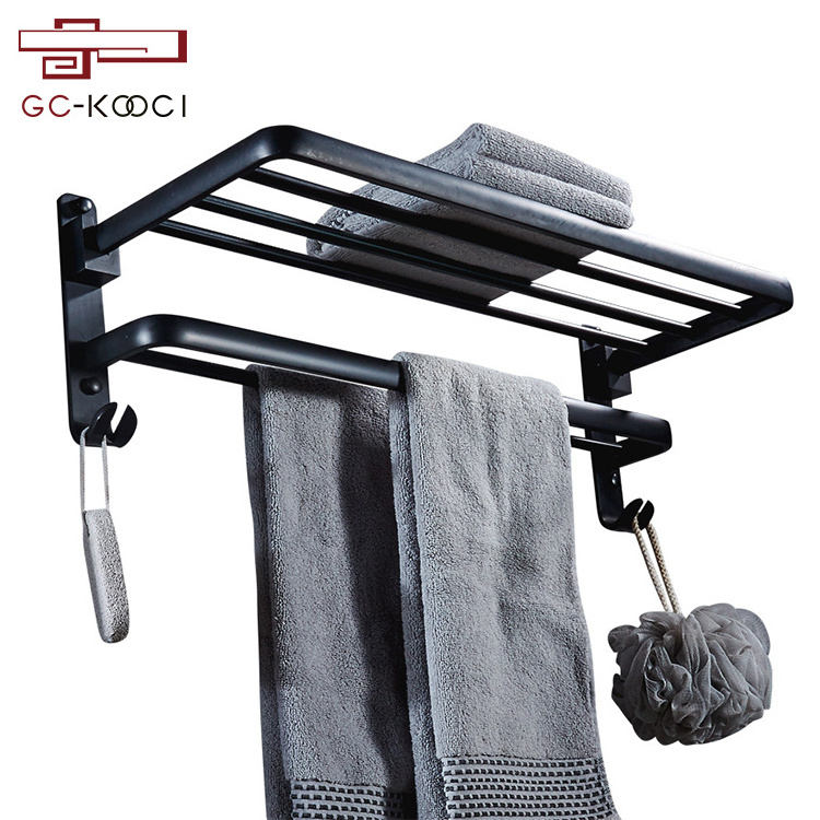 Bathroom wall hanging foldable towel bar perforated free space aluminum bathroom shelf towel rack