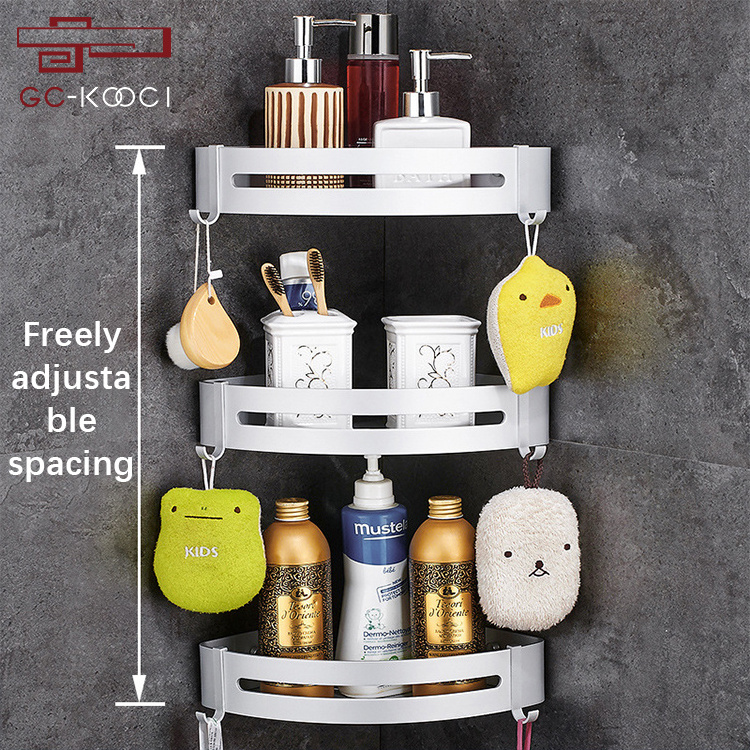 Space Aluminum Bathroom Shelves Triangular Basket Black Toilet Corner Rack Free Punch