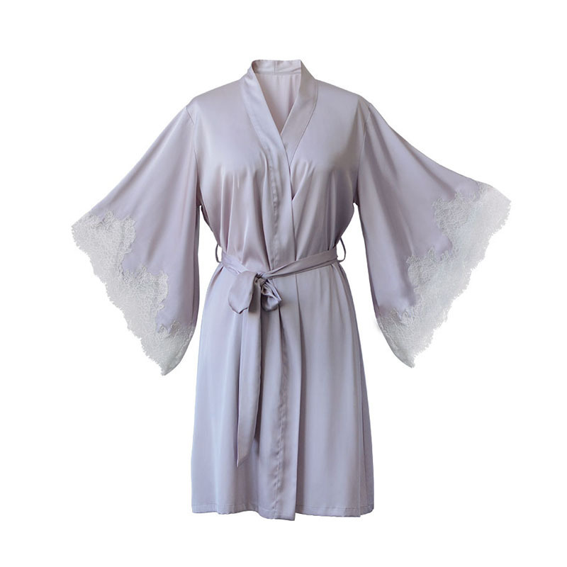 GuiXiu Factory Wholesale Custom silk satin robes women  robes sleeping sets Bridesmaid Lavender Satin Lace Robes