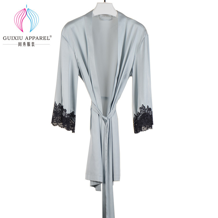 Short Robes GX5908021 Wholesale Women Satin Silk Robes, Lace for Woman Sleep Nighty Summer Calf-length Pants Drawstring Printed