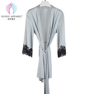 Short Robes GX5908021 Wholesale Women Satin Silk Robes, Lace for Woman Sleep Nighty Summer Calf-length Pants Drawstring Printed