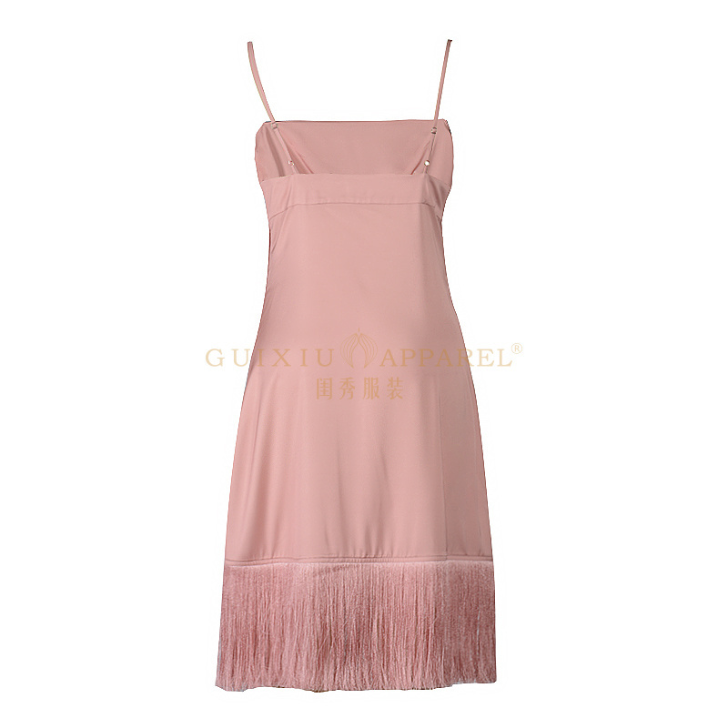 2022 New Design Custom women clothing fashion sexy pink silk polyester slip dress