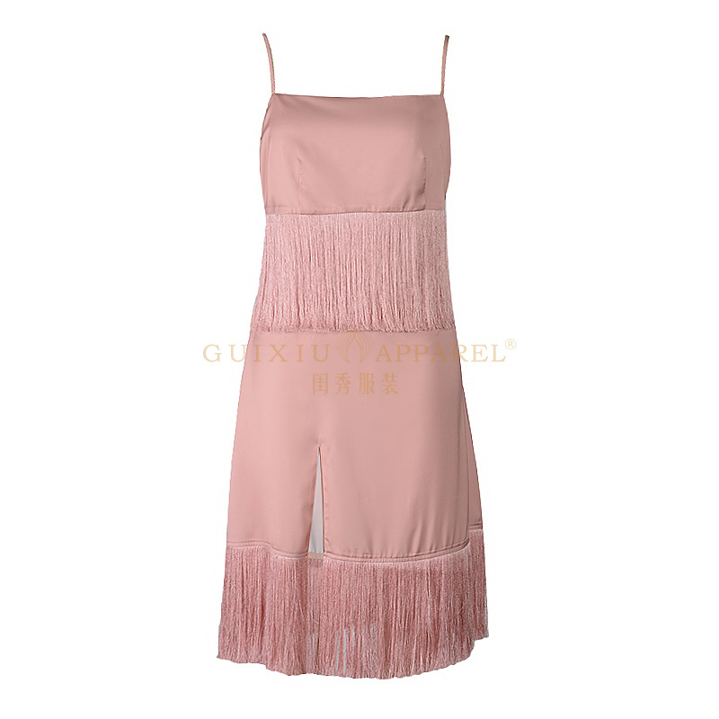 2022 New Design Custom women clothing fashion sexy pink silk polyester slip dress