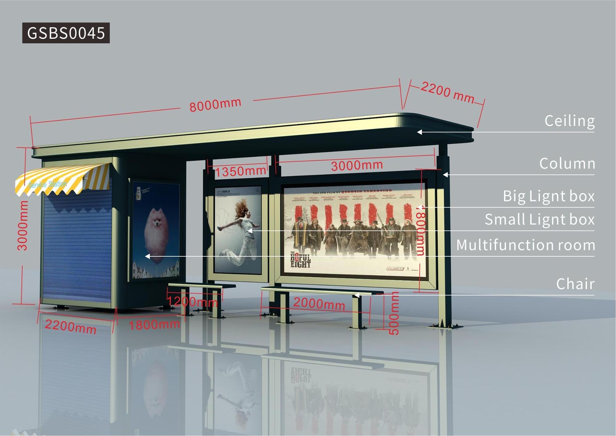 Special bus station design with sales kiosk outdoor bus stop shelter