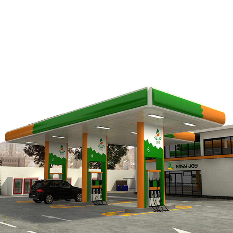 Fuel Canopy Petrol Pump Prefab Led Light Modern Steel Durable Gas Station Commercial Service Filling Gasoline ISO9001 CN;GUA