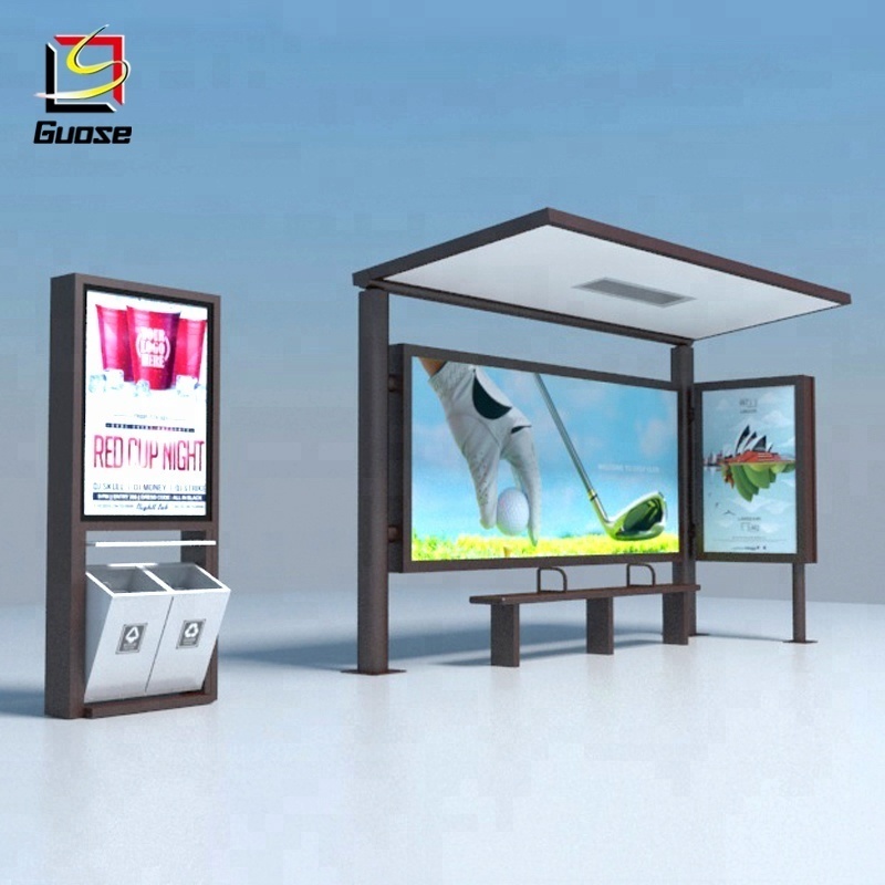 hot sell Bus stop shed with advertising light box design advertising customize bus shelter